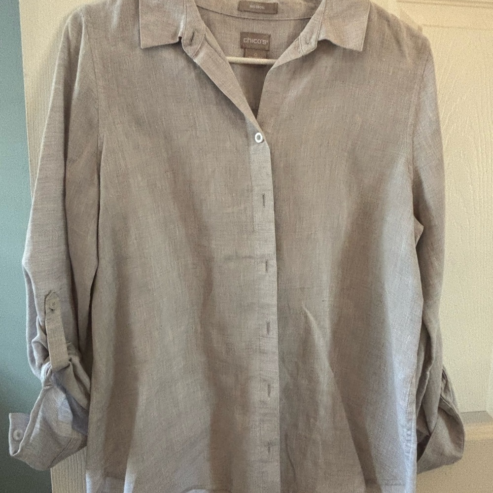 Chico's Light Gray Casual Button Down Shirt